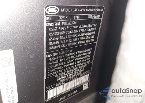 2018 Land Rover Range Rover Sport Hse z USA, uszkodzony, nr VIN SALWR2RV1JA194424